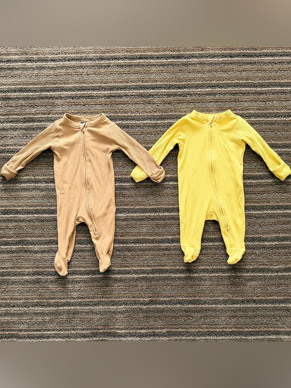 Old Navy Ribbed Zip Footed One-Pieces in Tan and Yellow
